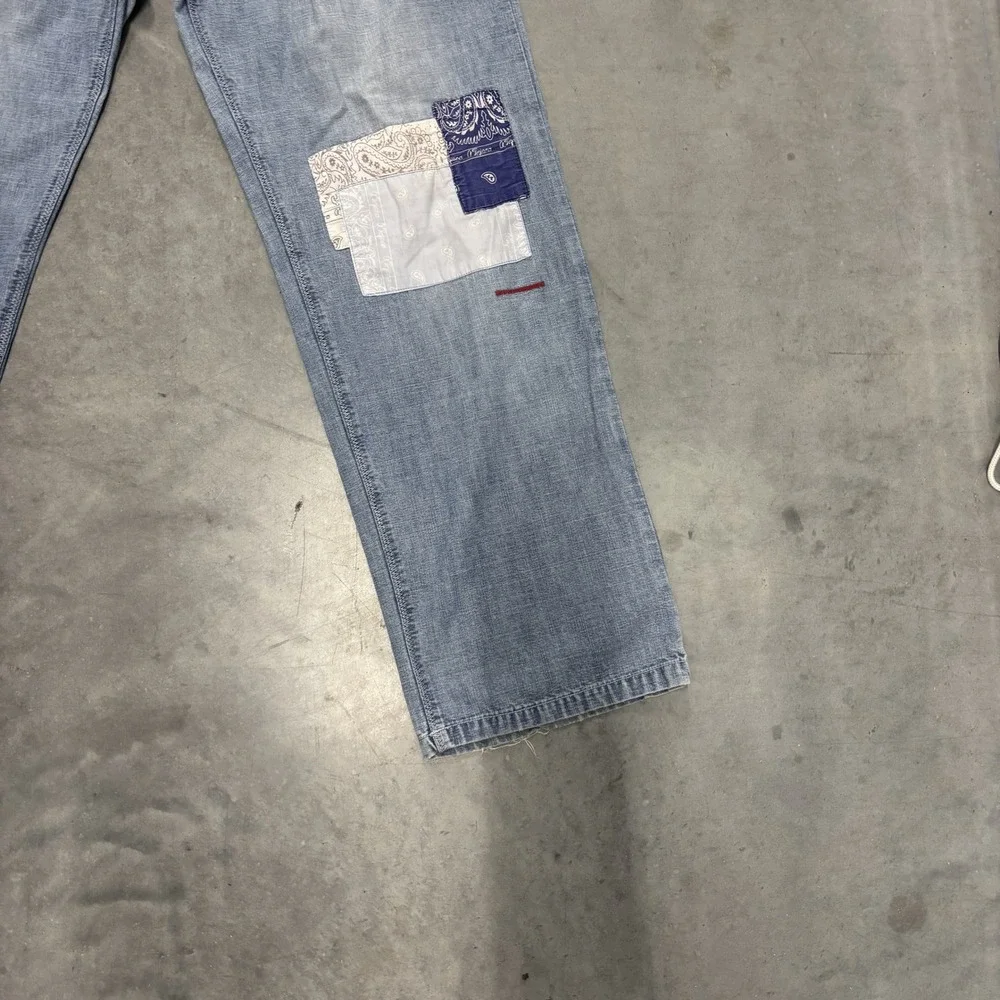 A.Tiziano Mens Patchwork Bandana Denim Jeans Blue Size 34